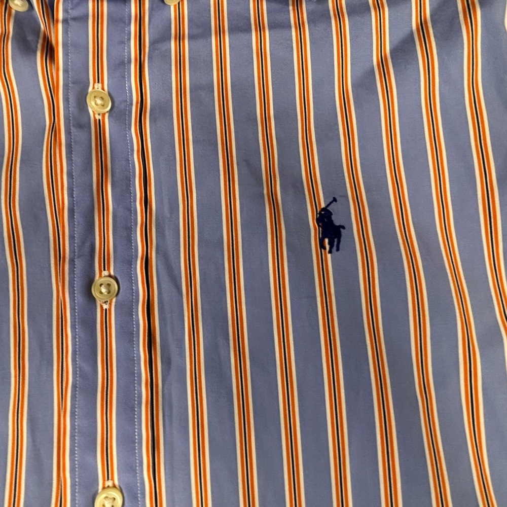 Ralph Lauren Blue Striped Button Down Shirt Orange White Classic Mens Size Small - Picture 3 of 9